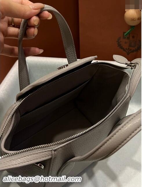 Best Price Loro Piana Happy Day Top Handle Bag in Grained Leather L9013 Grey 2023