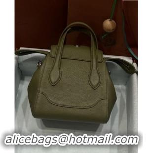 Low Price Loro Piana Happy Day Top Handle Bag in Grained Leather L9013 Green 2023