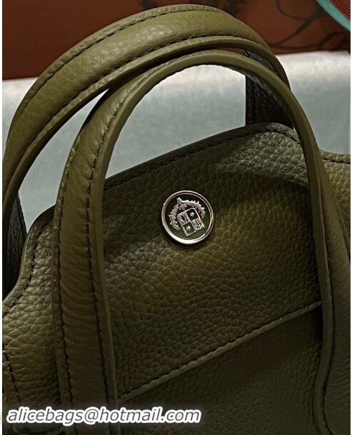 Low Price Loro Piana Happy Day Top Handle Bag in Grained Leather L9013 Green 2023