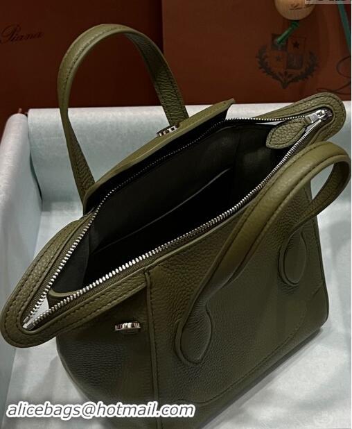 Low Price Loro Piana Happy Day Top Handle Bag in Grained Leather L9013 Green 2023