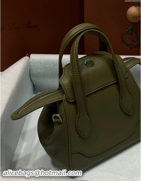 Low Price Loro Piana Happy Day Top Handle Bag in Grained Leather L9013 Green 2023