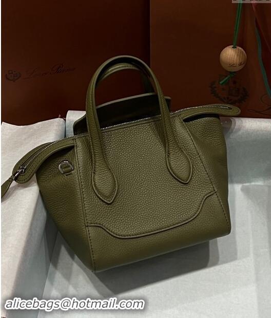 Low Price Loro Piana Happy Day Top Handle Bag in Grained Leather L9013 Green 2023