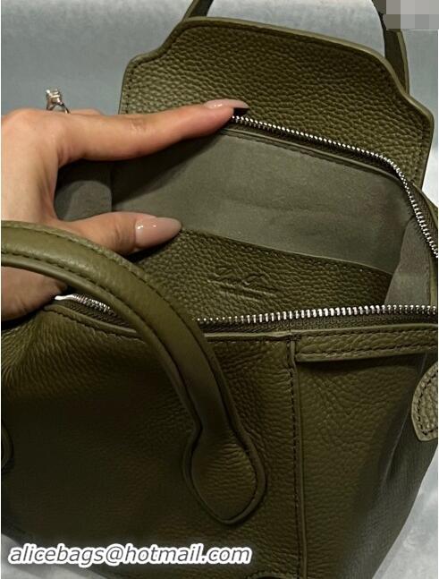 Low Price Loro Piana Happy Day Top Handle Bag in Grained Leather L9013 Green 2023