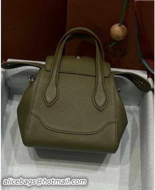 Low Price Loro Piana Happy Day Top Handle Bag in Grained Leather L9013 Green 2023