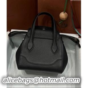 Free Shipping Loro Piana Happy Day Top Handle Bag in Grained Leather L9013 Black 2023