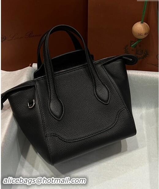 Free Shipping Loro Piana Happy Day Top Handle Bag in Grained Leather L9013 Black 2023