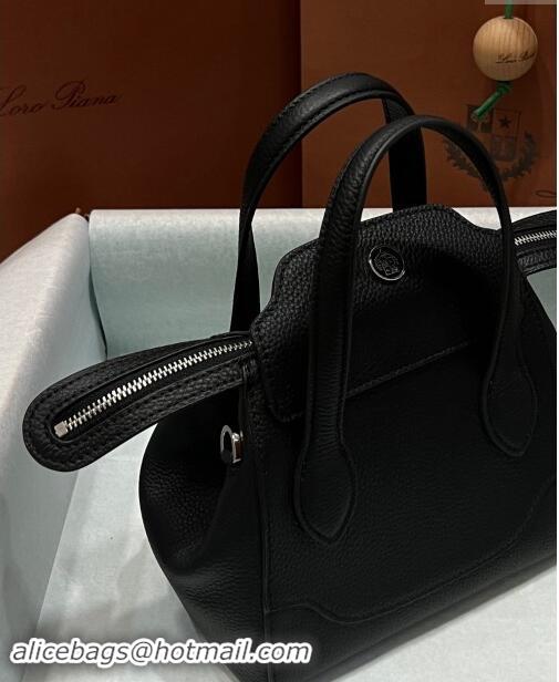 Free Shipping Loro Piana Happy Day Top Handle Bag in Grained Leather L9013 Black 2023