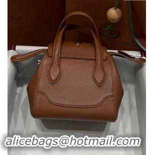 Top Quality Loro Piana Happy Day Top Handle Bag in Grained Leather L9013 Brown 2023