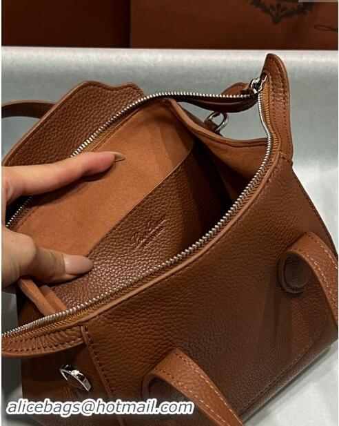 Top Quality Loro Piana Happy Day Top Handle Bag in Grained Leather L9013 Brown 2023