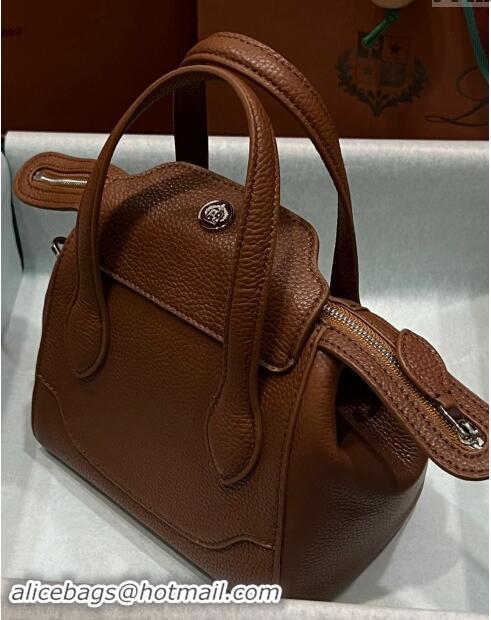 Top Quality Loro Piana Happy Day Top Handle Bag in Grained Leather L9013 Brown 2023