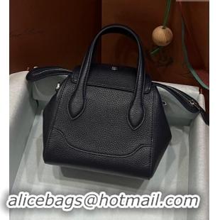 New Fashion Loro Piana Happy Day Top Handle Bag in Grained Leather L9013 Black 2023