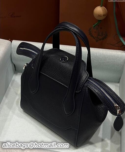 New Fashion Loro Piana Happy Day Top Handle Bag in Grained Leather L9013 Black 2023