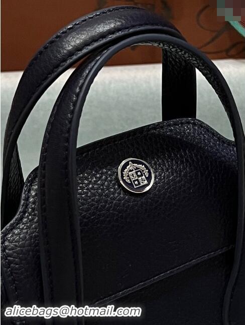 New Fashion Loro Piana Happy Day Top Handle Bag in Grained Leather L9013 Black 2023