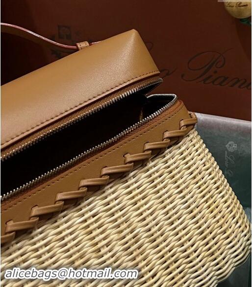 Best Quality Loro Piana Extra Pocket Pouch L19 in Wicker and Leather 2037 Brown 2023