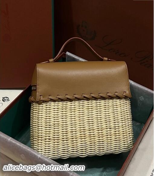 Best Quality Loro Piana Extra Pocket Pouch L19 in Wicker and Leather 2037 Brown 2023