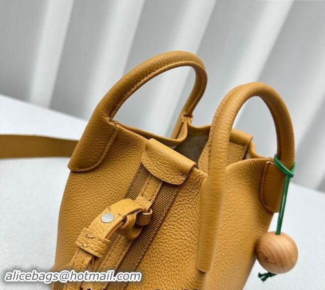 Most Popular Loro Piana Micro Bale Bucket Bag in Grained Calfskin 1905 Yellow 2023