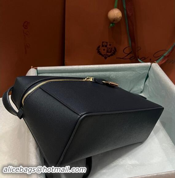 Top Design Loro Piana Extra Bag L27 in Palm-Grained Leather 6003 Dark Blue 2023