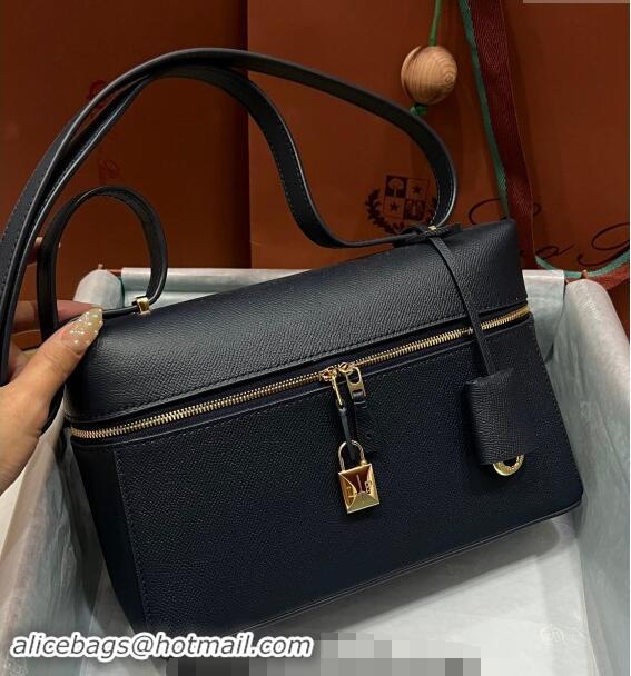 Top Design Loro Piana Extra Bag L27 in Palm-Grained Leather 6003 Dark Blue 2023