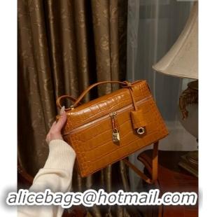 Well Crafted Loro Piana Extra Bag L27 in Crocodile Embossed Leather 6004 Light Brown 2023