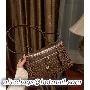 Classic Specials Loro Piana Extra Bag L27 in Crocodile Embossed Leather 6004 Dark Brown 2023