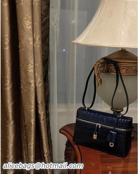 Classic Specials Loro Piana Extra Bag L27 in Crocodile Embossed Leather 6004 Navy Blue 2023