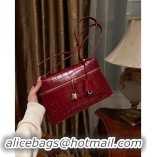 Best Grade Loro Piana Extra Bag L27 in Crocodile Embossed Leather 6004 Red 2023