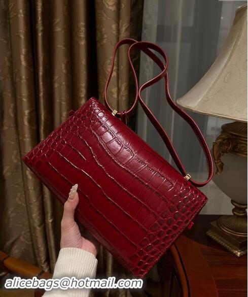 Best Grade Loro Piana Extra Bag L27 in Crocodile Embossed Leather 6004 Red 2023