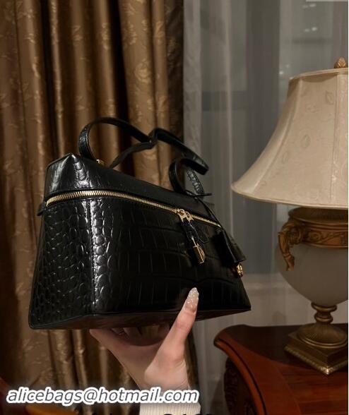 Best Price Loro Piana Extra Bag L27 in Crocodile Embossed Leather 6004 Black 2023