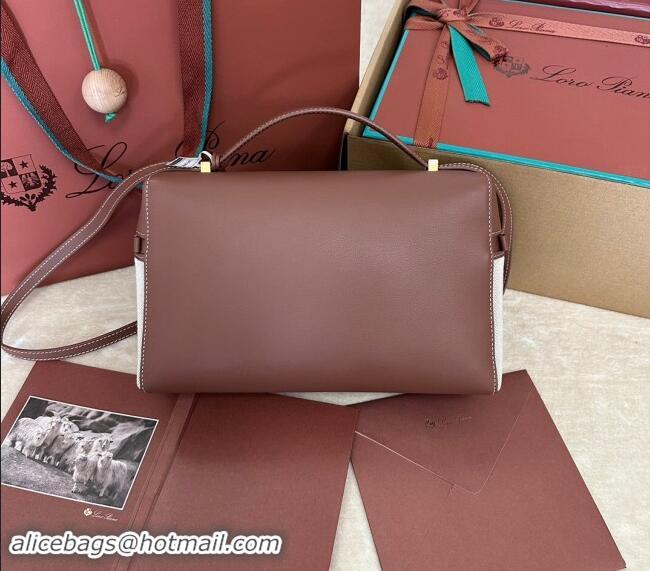 Buy Discount Loro Piana Extra Pocket Pouch L27 in Smooth Calfskin and Canvas 7130 Caramel Brown 2024