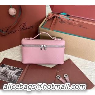 Top Design Loro Piana LP Extra Pocket Pouch L19 in Grained Calfskin 0802 Light Pink 2024