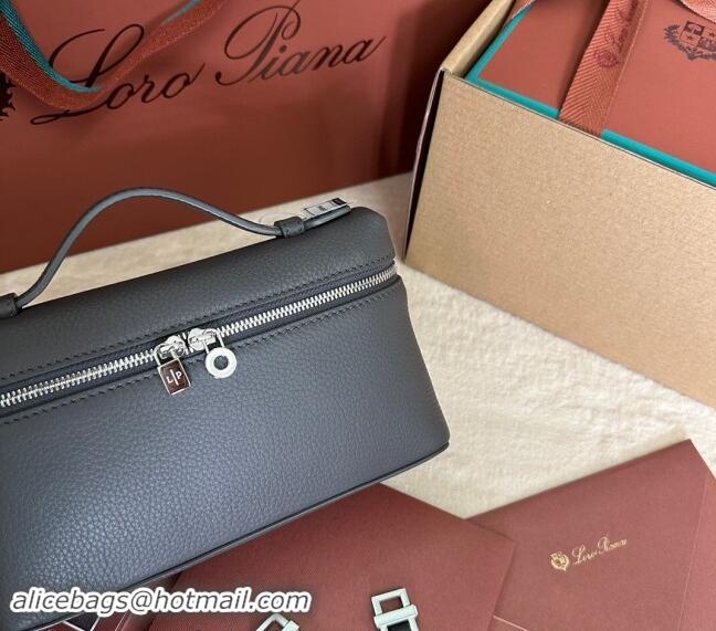 Luxury Discount Loro Piana LP Extra Pocket Pouch L19 in Grained Calfskin 0802 Dark Grey 2024