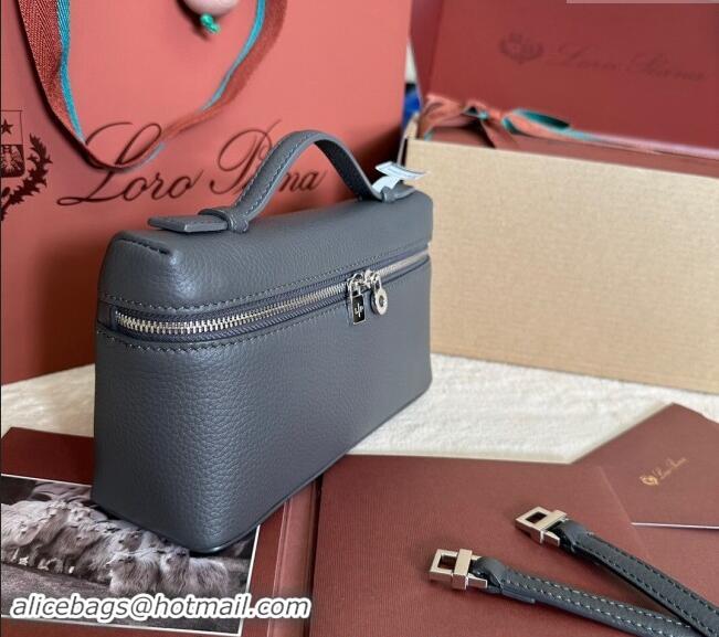 Luxury Discount Loro Piana LP Extra Pocket Pouch L19 in Grained Calfskin 0802 Dark Grey 2024