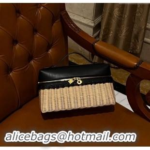 New Fashion Loro Piana Extra Pocket L27 East-West bag in Calfskin and Wicker L0001 Black 2024