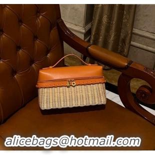 Top Design Loro Piana Extra Pocket L27 East-West bag in Calfskin and Wicker L0001 Orange 2024