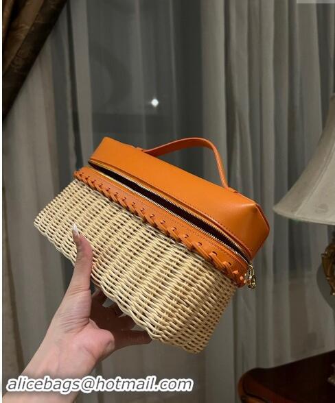 Top Design Loro Piana Extra Pocket L27 East-West bag in Calfskin and Wicker L0001 Orange 2024