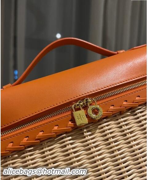 Top Design Loro Piana Extra Pocket L27 East-West bag in Calfskin and Wicker L0001 Orange 2024