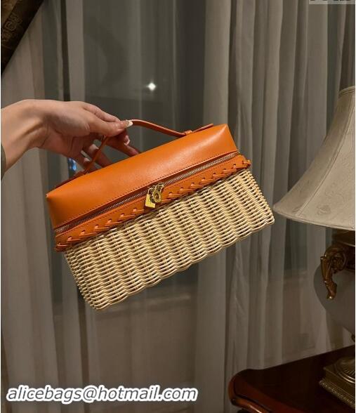 Top Design Loro Piana Extra Pocket L27 East-West bag in Calfskin and Wicker L0001 Orange 2024