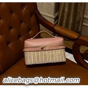 Top Grade Loro Piana Extra Pocket L27 East-West bag in Calfskin and Wicker L0001 Light Pink 2024