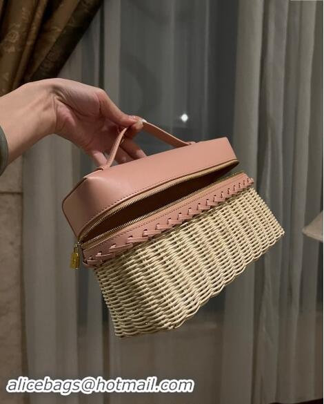 Top Grade Loro Piana Extra Pocket L27 East-West bag in Calfskin and Wicker L0001 Light Pink 2024