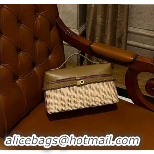 Well Crafted Loro Piana Extra Pocket L27 East-West bag in Calfskin and Wicker L0001 Bamboo Green 2024