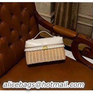 Best Price Loro Piana Extra Pocket L27 East-West bag in Calfskin and Wicker L0001 White 2024