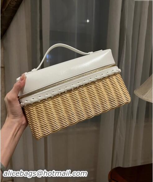 Best Price Loro Piana Extra Pocket L27 East-West bag in Calfskin and Wicker L0001 White 2024