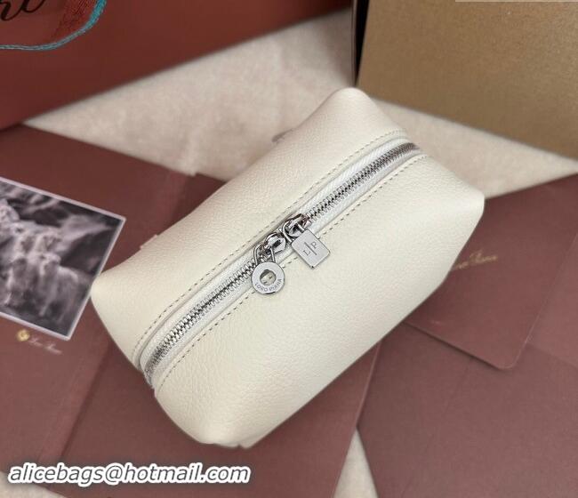 Well Crafted Loro Piana Small Extra Travel Pouch in Calfsklin Leather 8008 Whisper White 2024