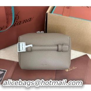 Affordable Price Loro Piana Small Extra Travel Pouch in Calfsklin Leather 8008 Grey 2024