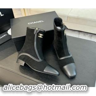 Perfect Chanel Suede Patchwork Ankle Boots Black 1120098