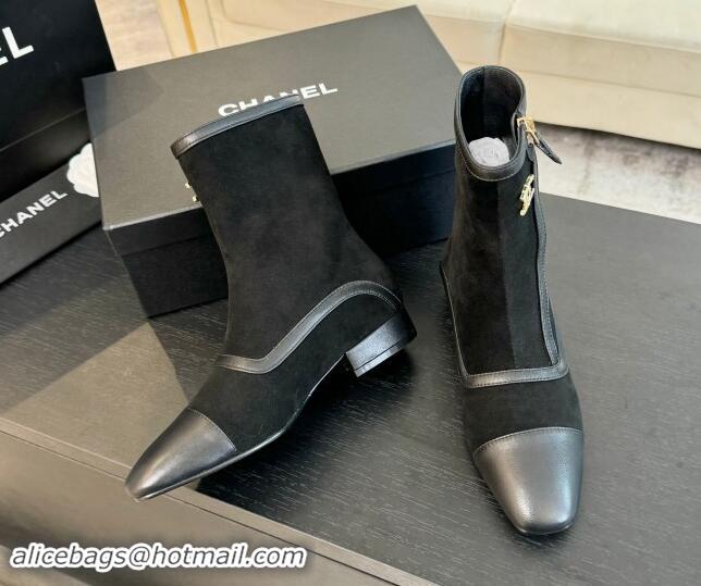 Perfect Chanel Suede Patchwork Ankle Boots Black 1120098