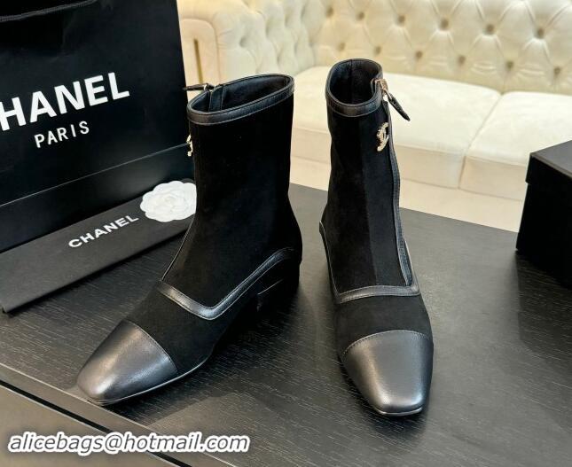 Perfect Chanel Suede Patchwork Ankle Boots Black 1120098