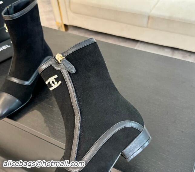 Perfect Chanel Suede Patchwork Ankle Boots Black 1120098