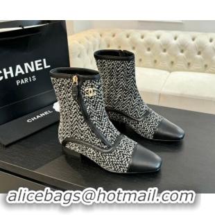 Fashion Chanel Tweed Patchwork Ankle Boots Black/White 120100