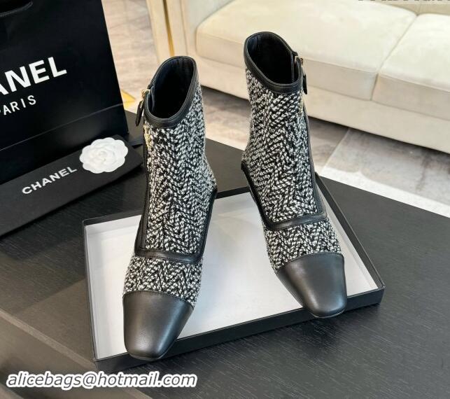 Fashion Chanel Tweed Patchwork Ankle Boots Black/White 120100